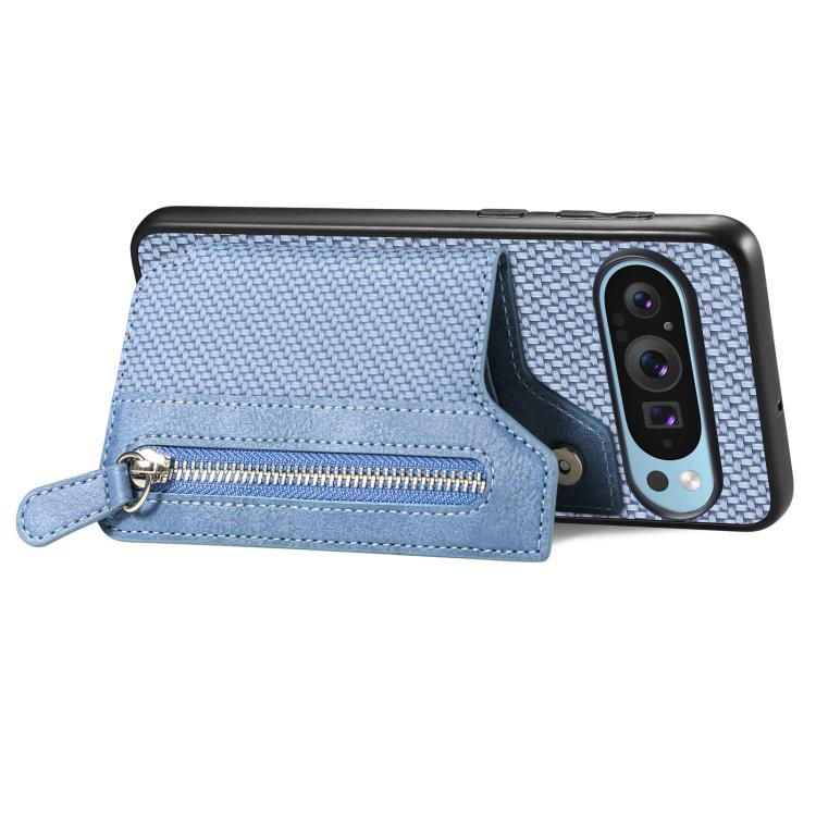 For Google Pixel 9 / 9 Pro Carbon Fiber Horizontal Flip Zipper Wallet Phone Case