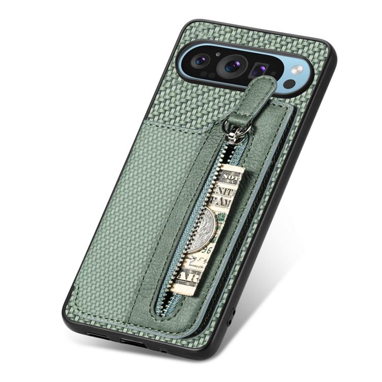 For Google Pixel 9 / 9 Pro Carbon Fiber Horizontal Flip Zipper Wallet Phone Case
