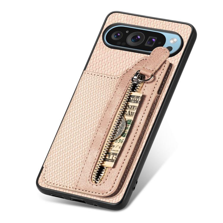 For Google Pixel 9 / 9 Pro Carbon Fiber Horizontal Flip Zipper Wallet Phone Case