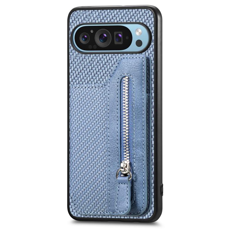 For Google Pixel 9 Pro XL Carbon Fiber Horizontal Flip Zipper Wallet Phone Case