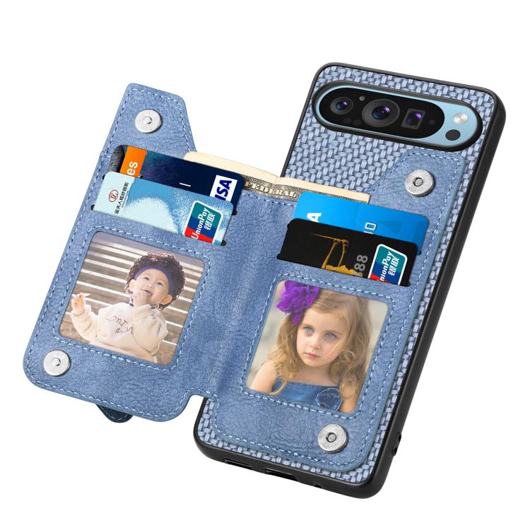 For Google Pixel 9 Pro XL Carbon Fiber Horizontal Flip Zipper Wallet Phone Case