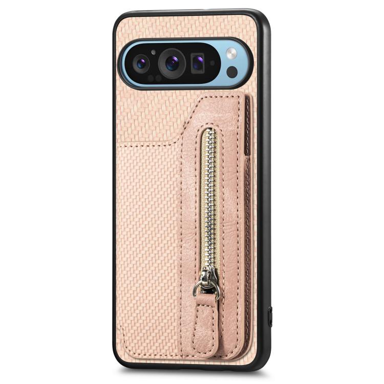 For Google Pixel 9 Pro XL Carbon Fiber Horizontal Flip Zipper Wallet Phone Case