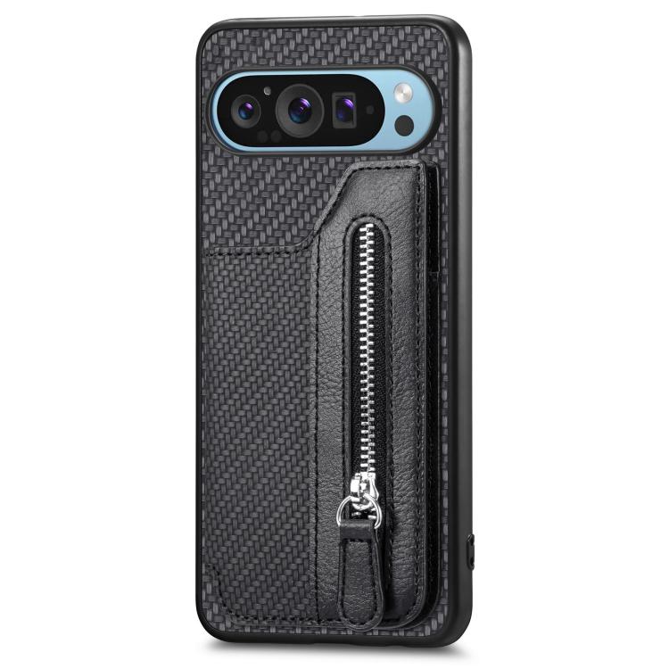 For Google Pixel 10 / 10 Pro Carbon Fiber Horizontal Flip Zipper Wallet Phone Case