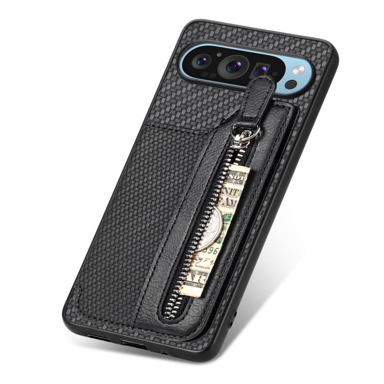 For Google Pixel 10 / 10 Pro Carbon Fiber Horizontal Flip Zipper Wallet Phone Case
