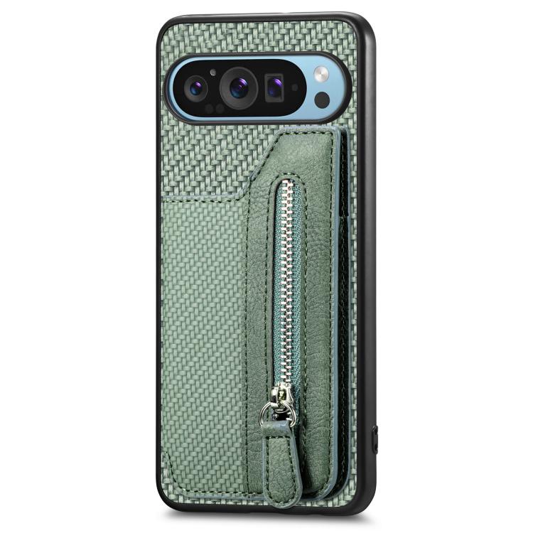 For Google Pixel 10 / 10 Pro Carbon Fiber Horizontal Flip Zipper Wallet Phone Case