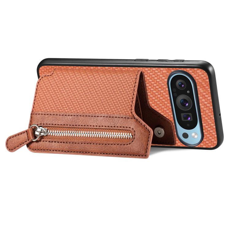 For Google Pixel 10 / 10 Pro Carbon Fiber Horizontal Flip Zipper Wallet Phone Case