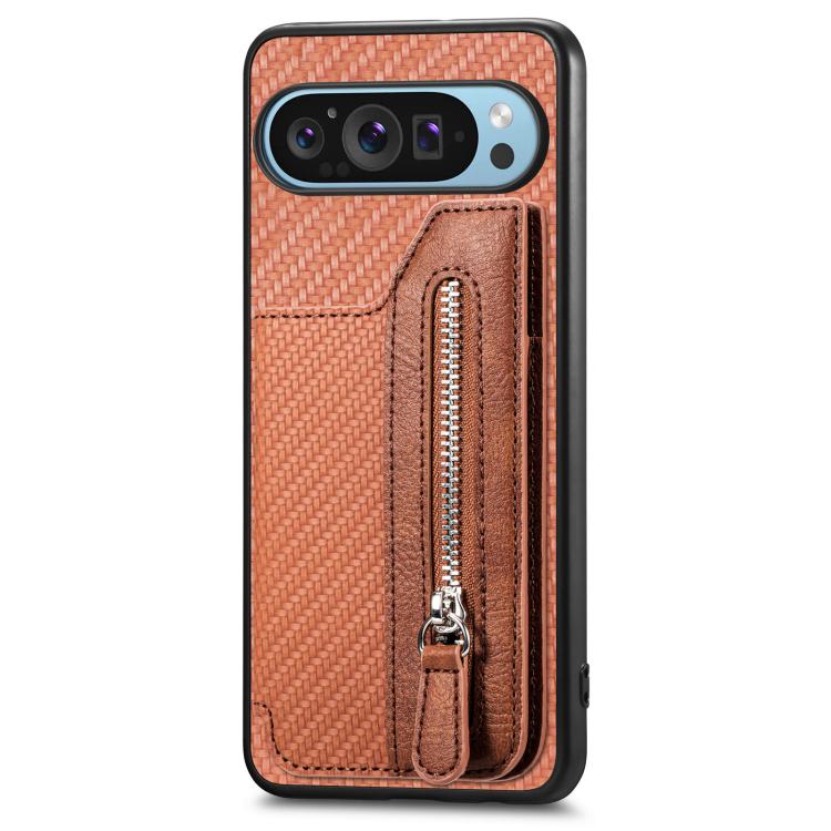 For Google Pixel 10 Pro XL Carbon Fiber Horizontal Flip Zipper Wallet Phone Case