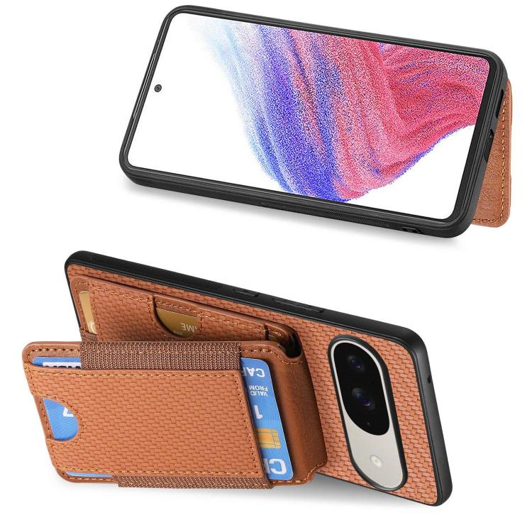 For Google Pixel 9 / 9 Pro Carbon Fiber Vertical Flip Wallet Stand Phone Case