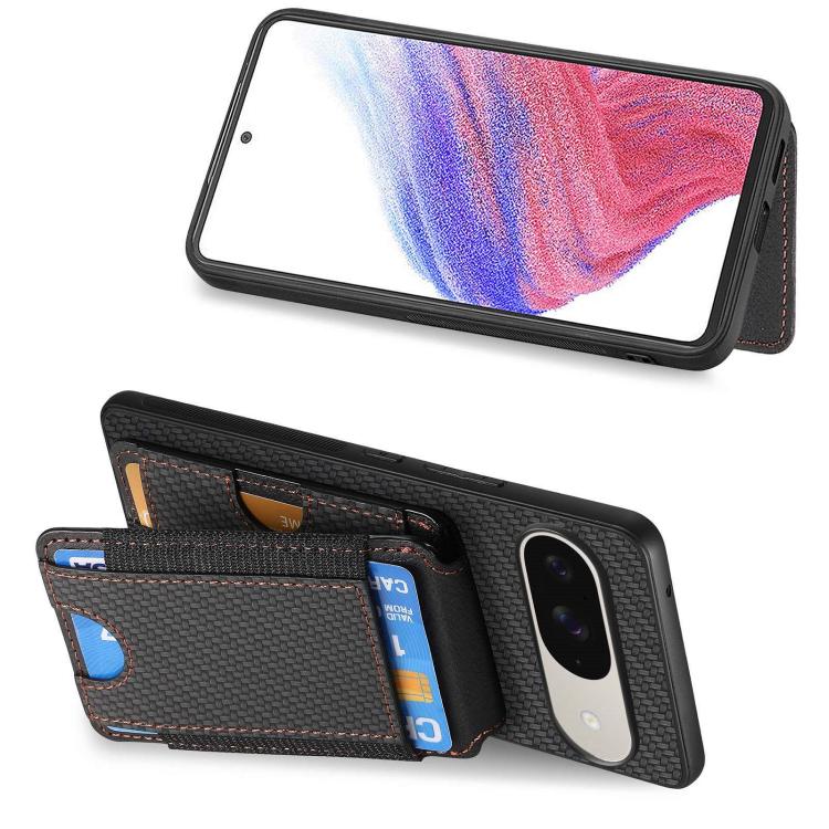 For Google Pixel 9 Pro XL Carbon Fiber Vertical Flip Wallet Stand Phone Case