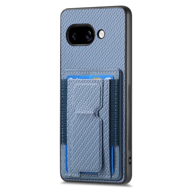 For Google Pixel 9a Carbon Fiber Fold Stand Elastic Card Bag Phone Case