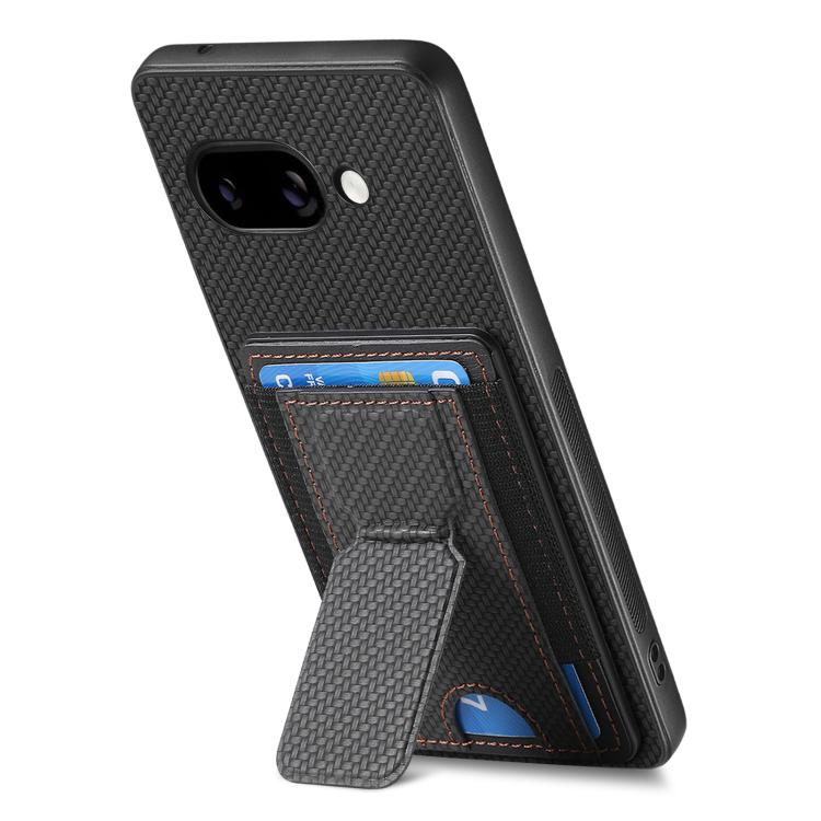 For Google Pixel 9a Carbon Fiber Fold Stand Elastic Card Bag Phone Case