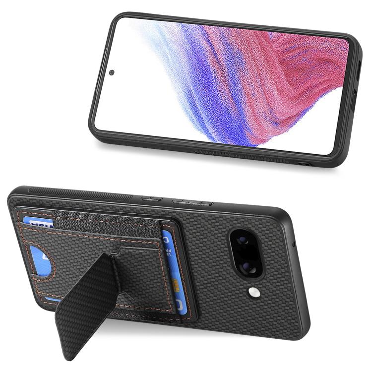 For Google Pixel 9a Carbon Fiber Fold Stand Elastic Card Bag Phone Case