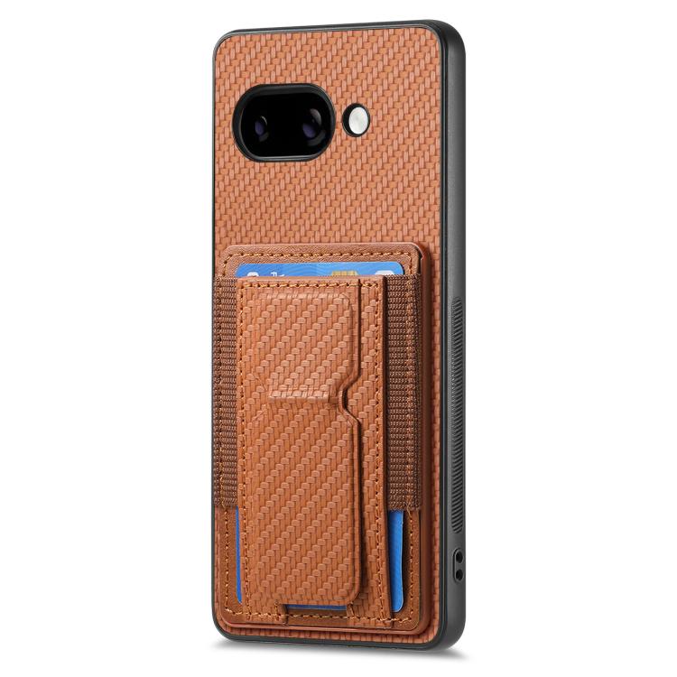 For Google Pixel 9a Carbon Fiber Fold Stand Elastic Card Bag Phone Case