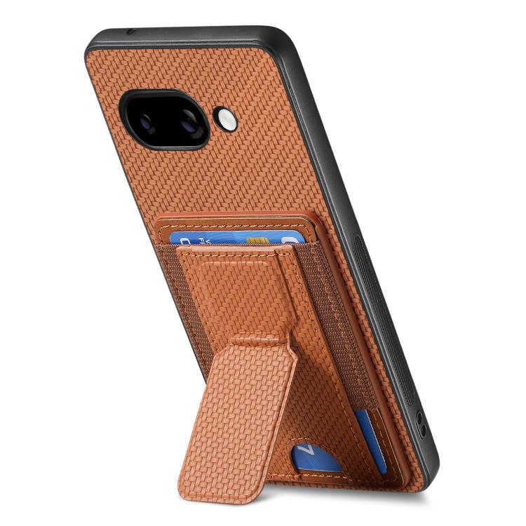 For Google Pixel 9a Carbon Fiber Fold Stand Elastic Card Bag Phone Case