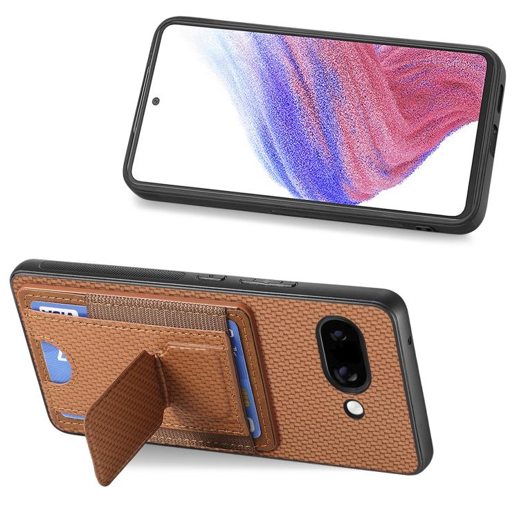 For Google Pixel 9a Carbon Fiber Fold Stand Elastic Card Bag Phone Case