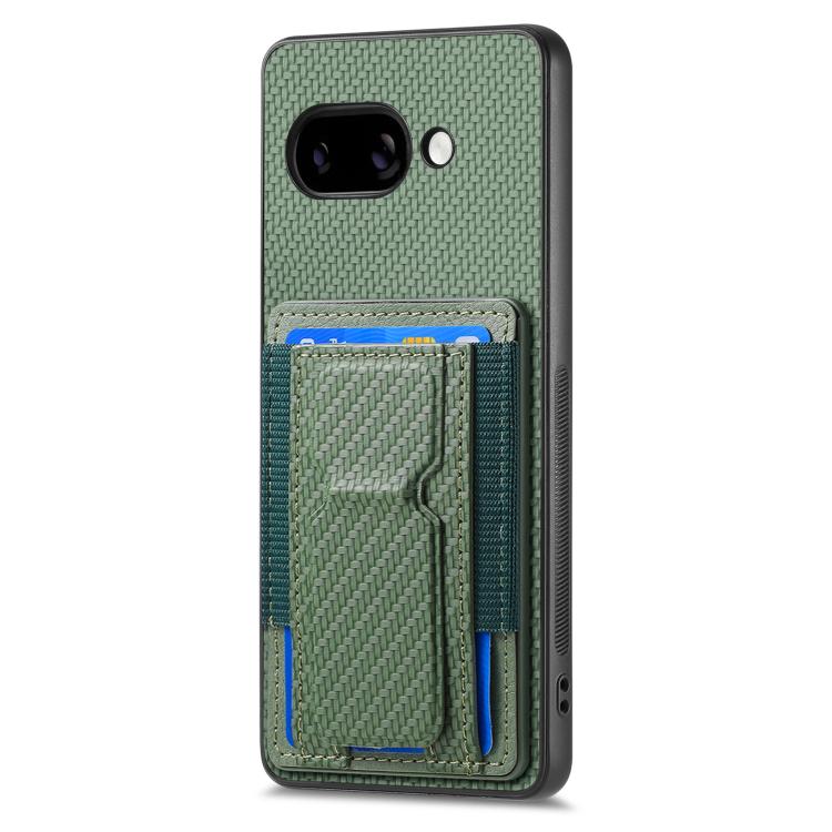 For Google Pixel 9a Carbon Fiber Fold Stand Elastic Card Bag Phone Case
