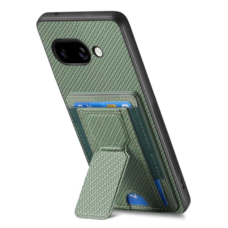 For Google Pixel 9a Carbon Fiber Fold Stand Elastic Card Bag Phone Case