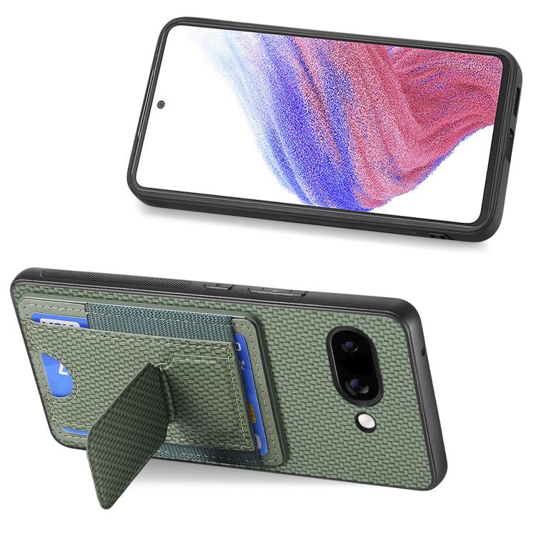 For Google Pixel 9a Carbon Fiber Fold Stand Elastic Card Bag Phone Case