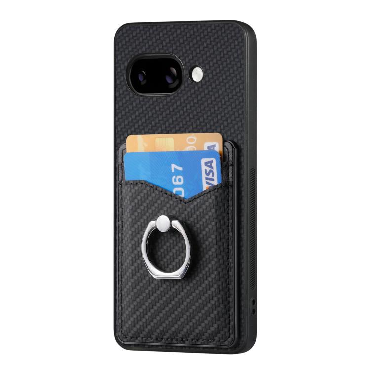 For Google Pixel 9a Carbon Fiber Card Wallet Ring Phone Case
