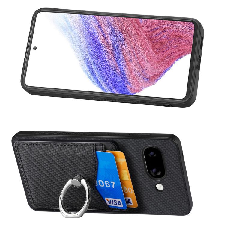 For Google Pixel 9a Carbon Fiber Card Wallet Ring Phone Case