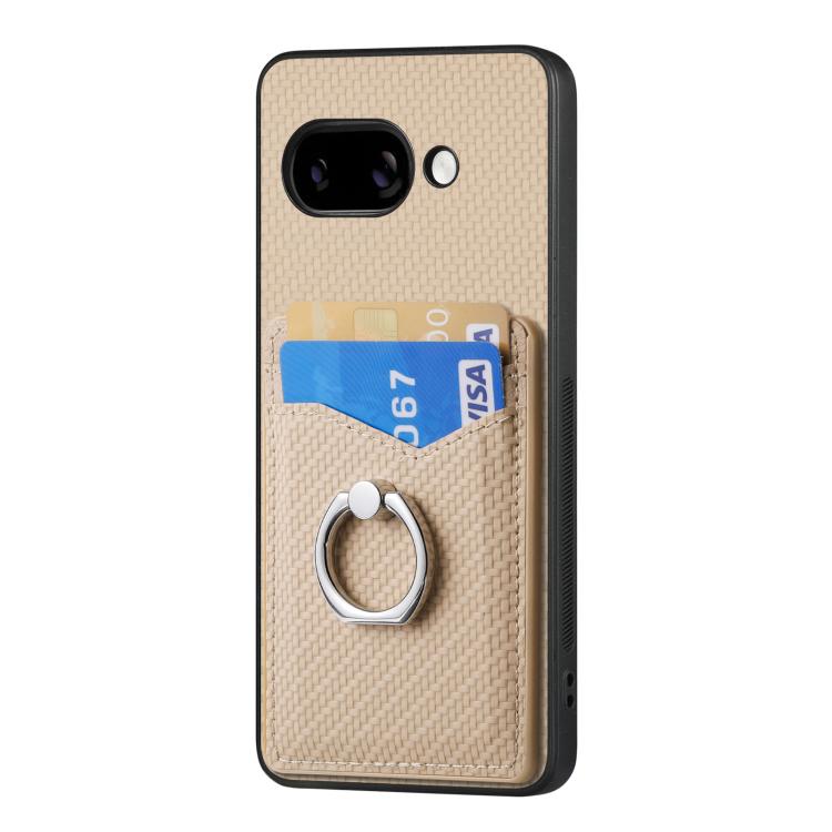 For Google Pixel 9a Carbon Fiber Card Wallet Ring Phone Case