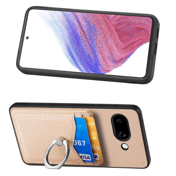 For Google Pixel 9a Carbon Fiber Card Wallet Ring Phone Case