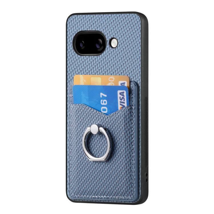 For Google Pixel 9a Carbon Fiber Card Wallet Ring Phone Case