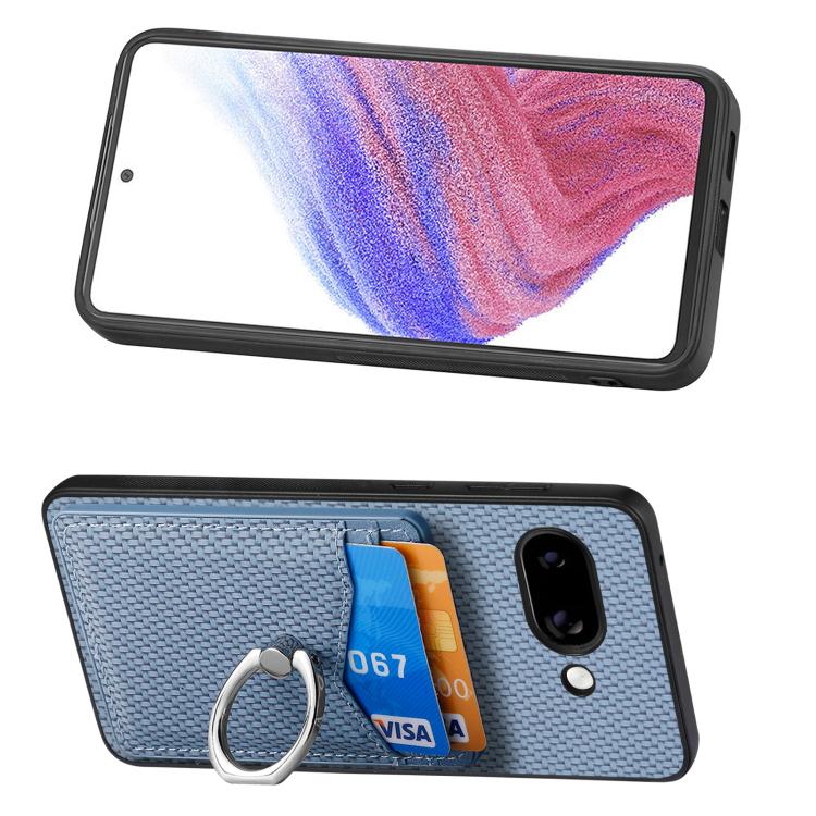 For Google Pixel 9a Carbon Fiber Card Wallet Ring Phone Case
