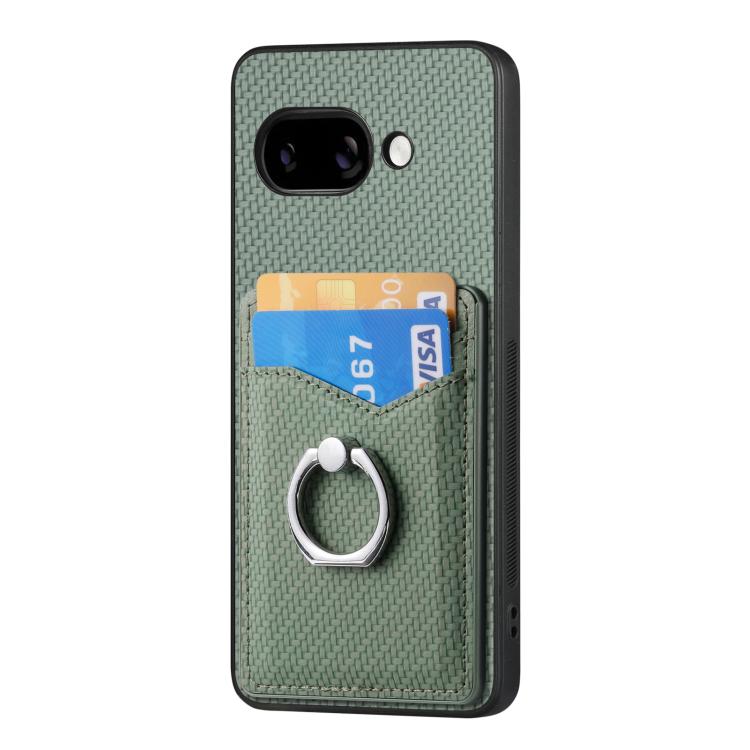 For Google Pixel 9a Carbon Fiber Card Wallet Ring Phone Case