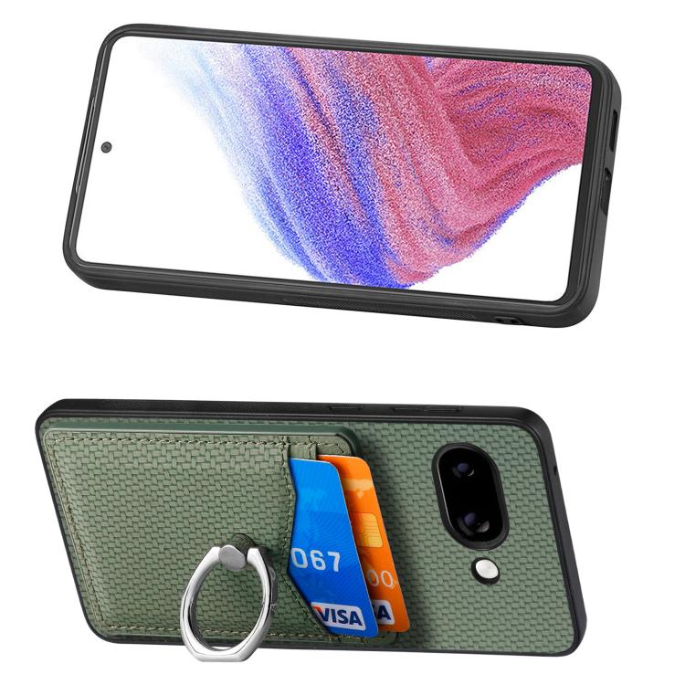For Google Pixel 9a Carbon Fiber Card Wallet Ring Phone Case