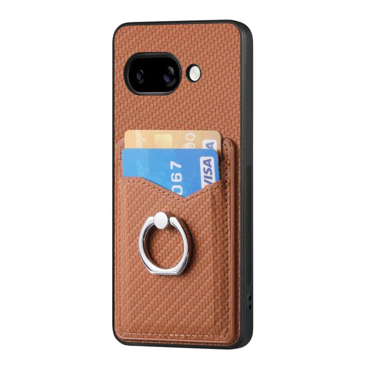 For Google Pixel 9a Carbon Fiber Card Wallet Ring Phone Case