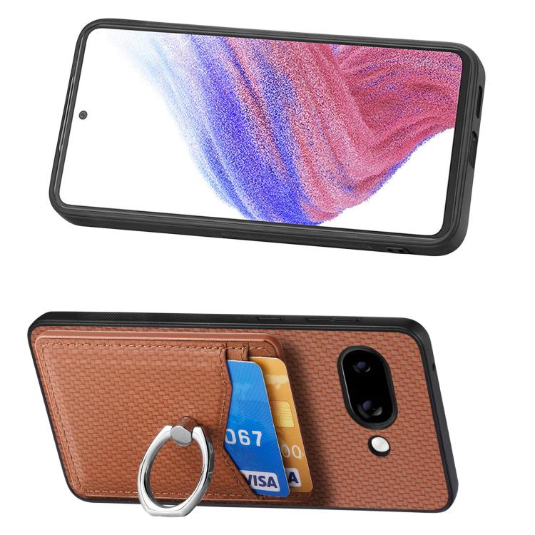For Google Pixel 9a Carbon Fiber Card Wallet Ring Phone Case