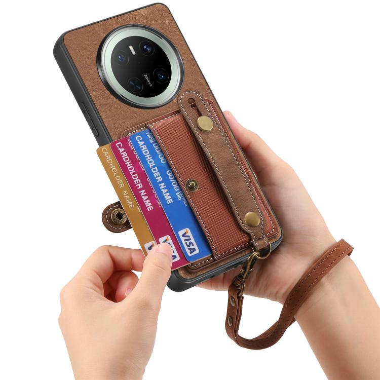 For Huawei Mate 70 Retro Cross Wristband Wallet Leather Back Phone Case