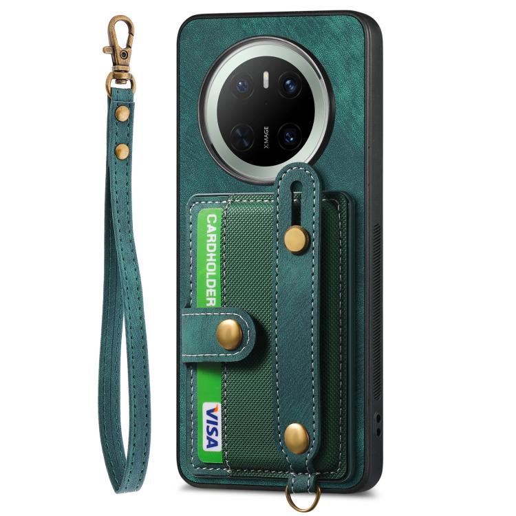 For Huawei Mate 70 Retro Cross Wristband Wallet Leather Back Phone Case