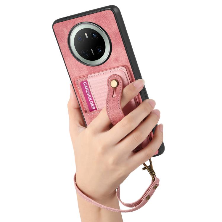 For Huawei Mate 70 Retro Cross Wristband Wallet Leather Back Phone Case