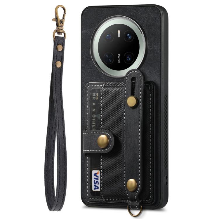 For Huawei Mate 70 Retro Cross Wristband Wallet Leather Back Phone Case