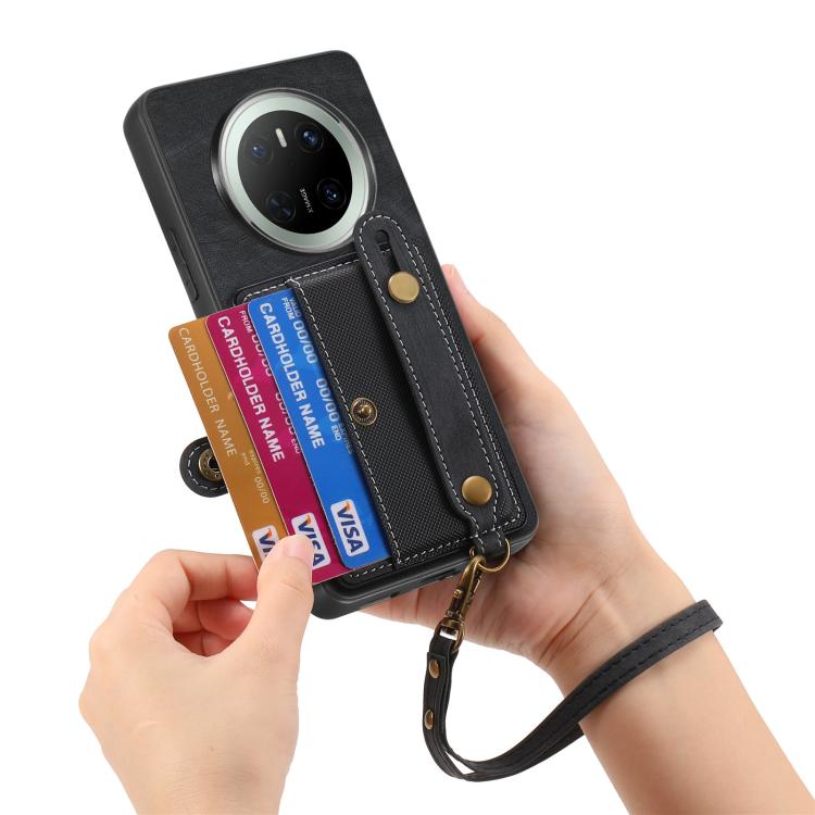 For Huawei Mate 70 Retro Cross Wristband Wallet Leather Back Phone Case