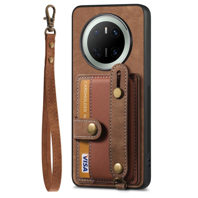 For Huawei Mate 70 Pro Retro Cross Wristband Wallet Leather Back Phone Case