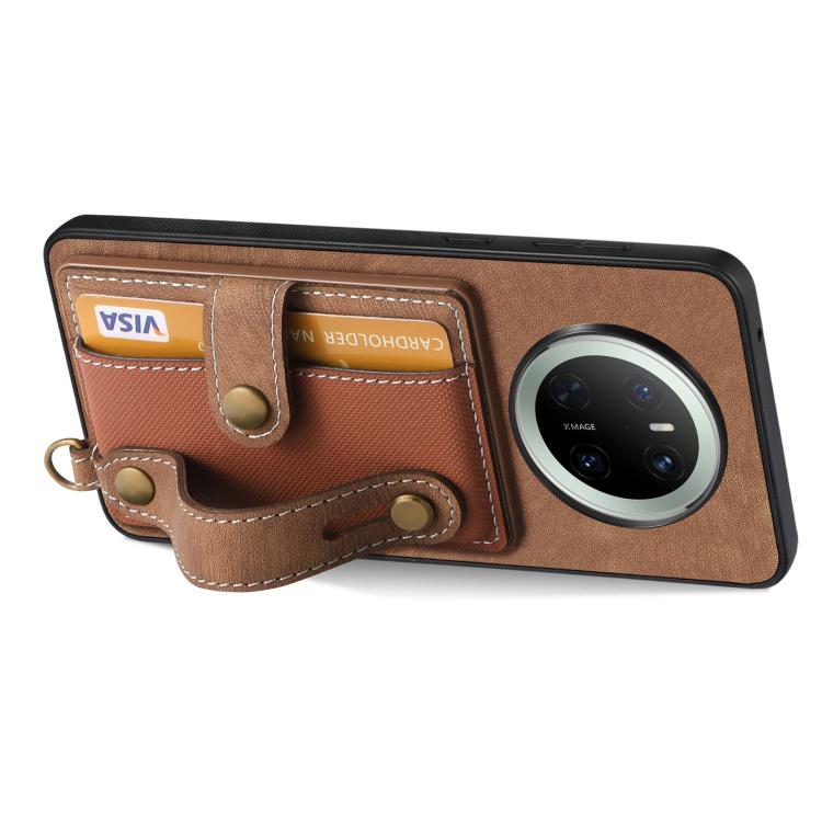 For Huawei Mate 70 Pro Retro Cross Wristband Wallet Leather Back Phone Case
