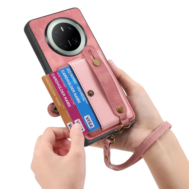 For Huawei Mate 70 Pro Retro Cross Wristband Wallet Leather Back Phone Case