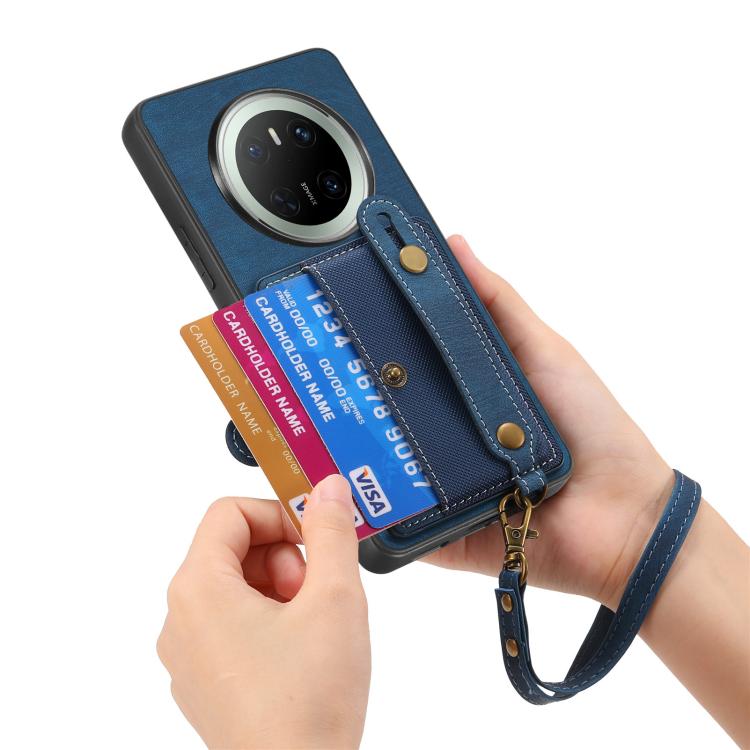 For Huawei Mate 70 Pro Retro Cross Wristband Wallet Leather Back Phone Case