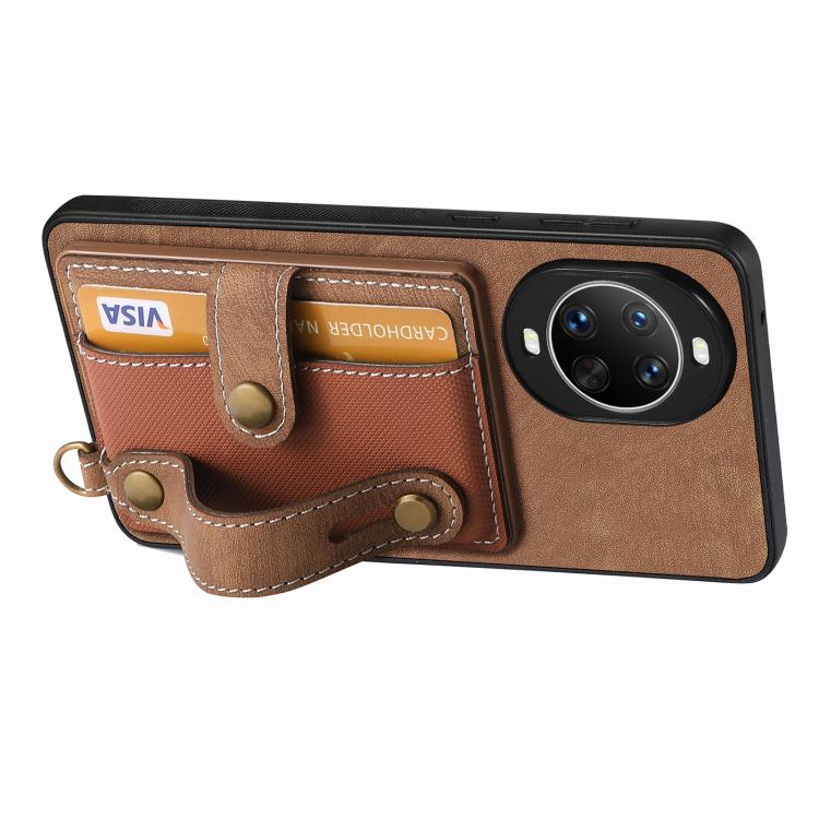 For Huawei nova 14 Retro Cross Wristband Wallet Leather Back Phone Case