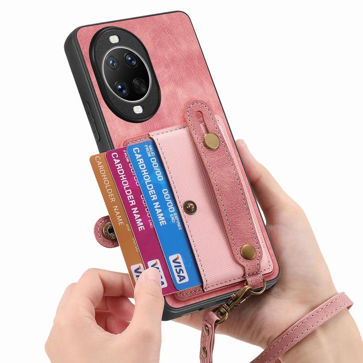 For Huawei nova 14 Retro Cross Wristband Wallet Leather Back Phone Case