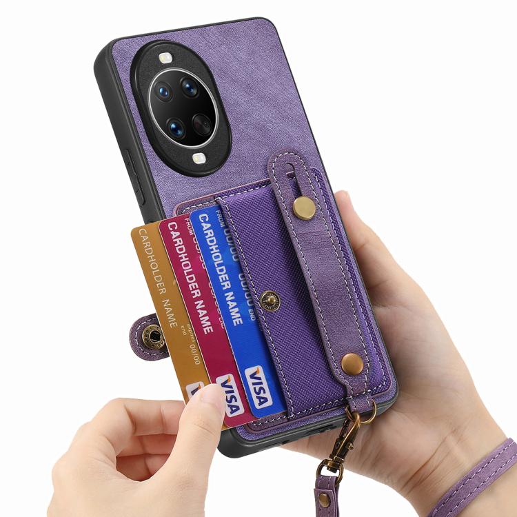For Huawei nova 14 Retro Cross Wristband Wallet Leather Back Phone Case
