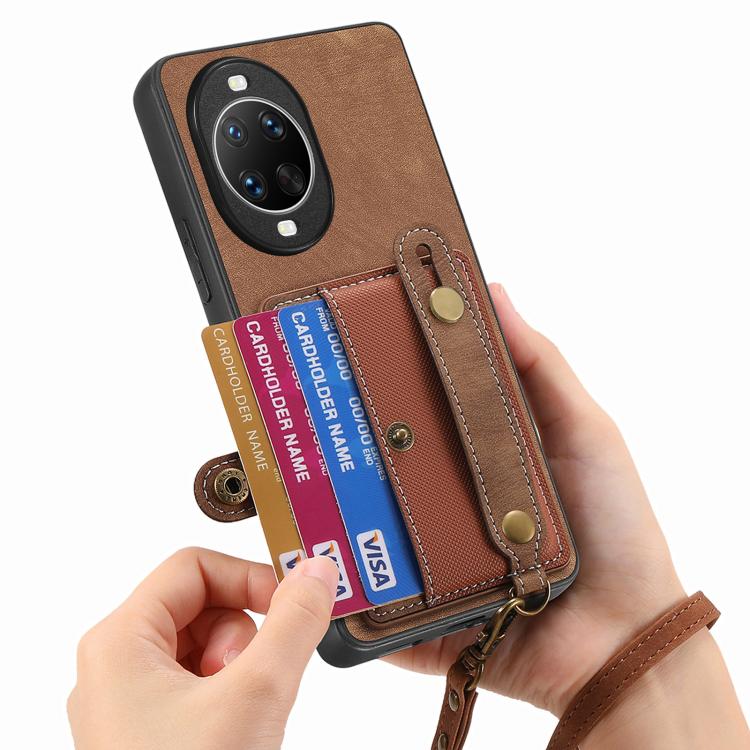 For Huawei nova 14 Pro Retro Cross Wristband Wallet Leather Back Phone Case