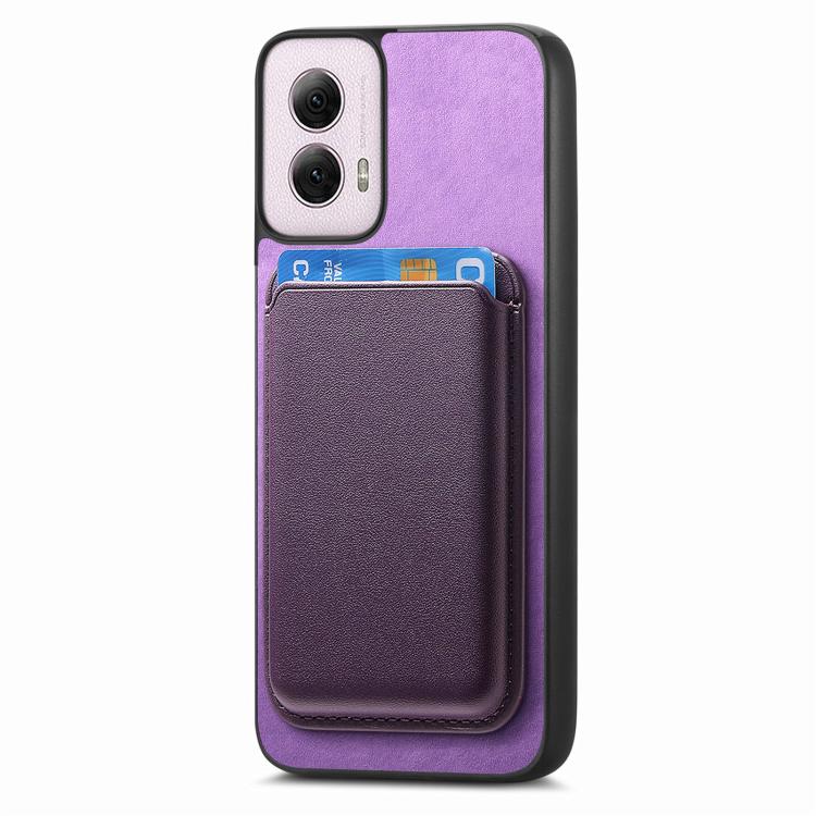 For Motorola Moto G35 Retro Magsafe Card Bag PU Back Cover Phone Case