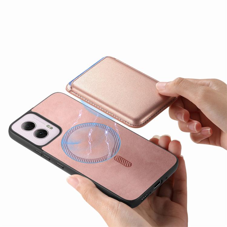 For Motorola Moto G55 Retro Magsafe Card Bag PU Back Cover Phone Case