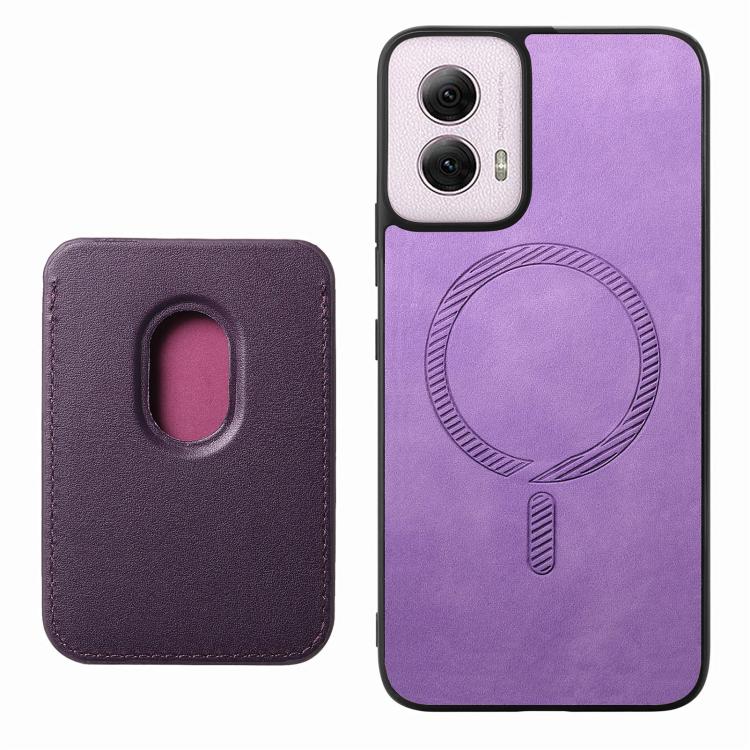 For Motorola Moto G55 Retro Magsafe Card Bag PU Back Cover Phone Case