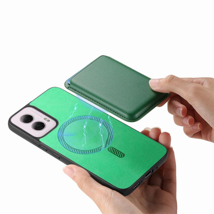 For Motorola Moto G55 Retro Magsafe Card Bag PU Back Cover Phone Case