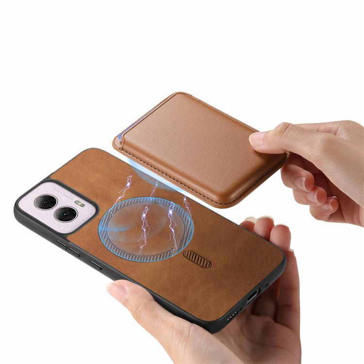 For Motorola Moto G 5G 2024 Retro Magsafe Card Bag PU Back Cover Phone Case